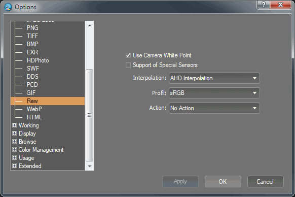 Options for Raw-Import